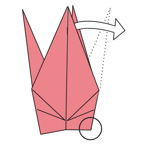 Close view of the crane base with the neck and tail opened to both sides.