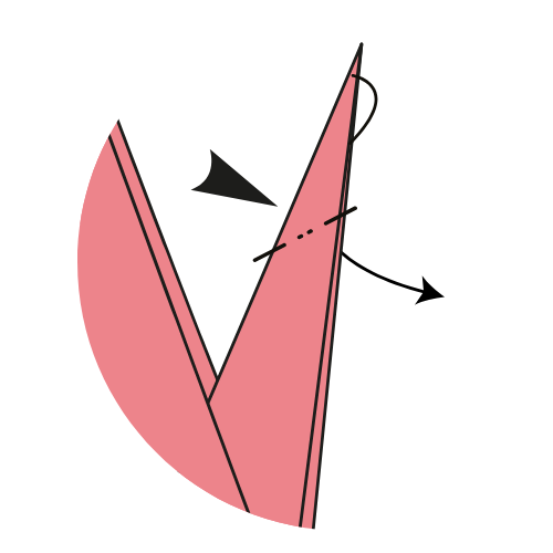 Side view of the completed inside reverse fold forming the crane's head.