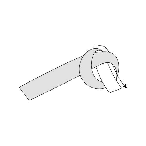 Paper strip pulled through the loop with a short tail remaining.