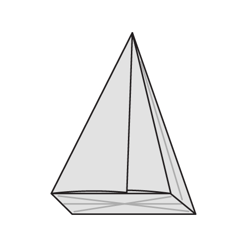 The inflated tulip base seen from the side, puffed out with a flat square bottom.
